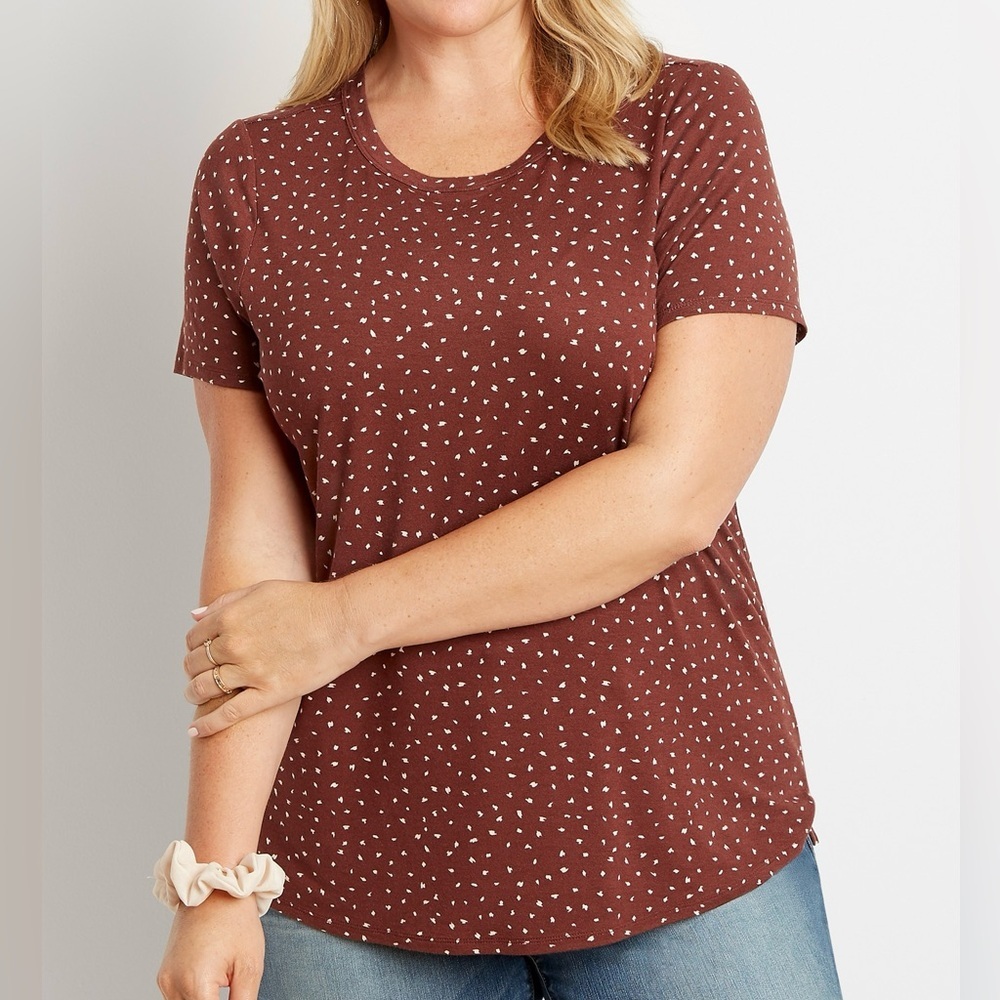 Maurices 24/7 Rust Brown Dotted Tee Crew Neck Short Sleeve Xsmall Women’s